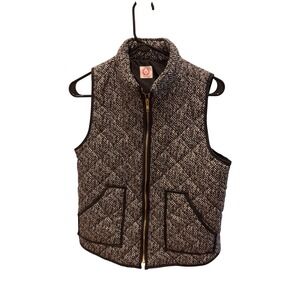 Wanna B Herringbone Quilted Vest Black White Full Zip Pockets Size M